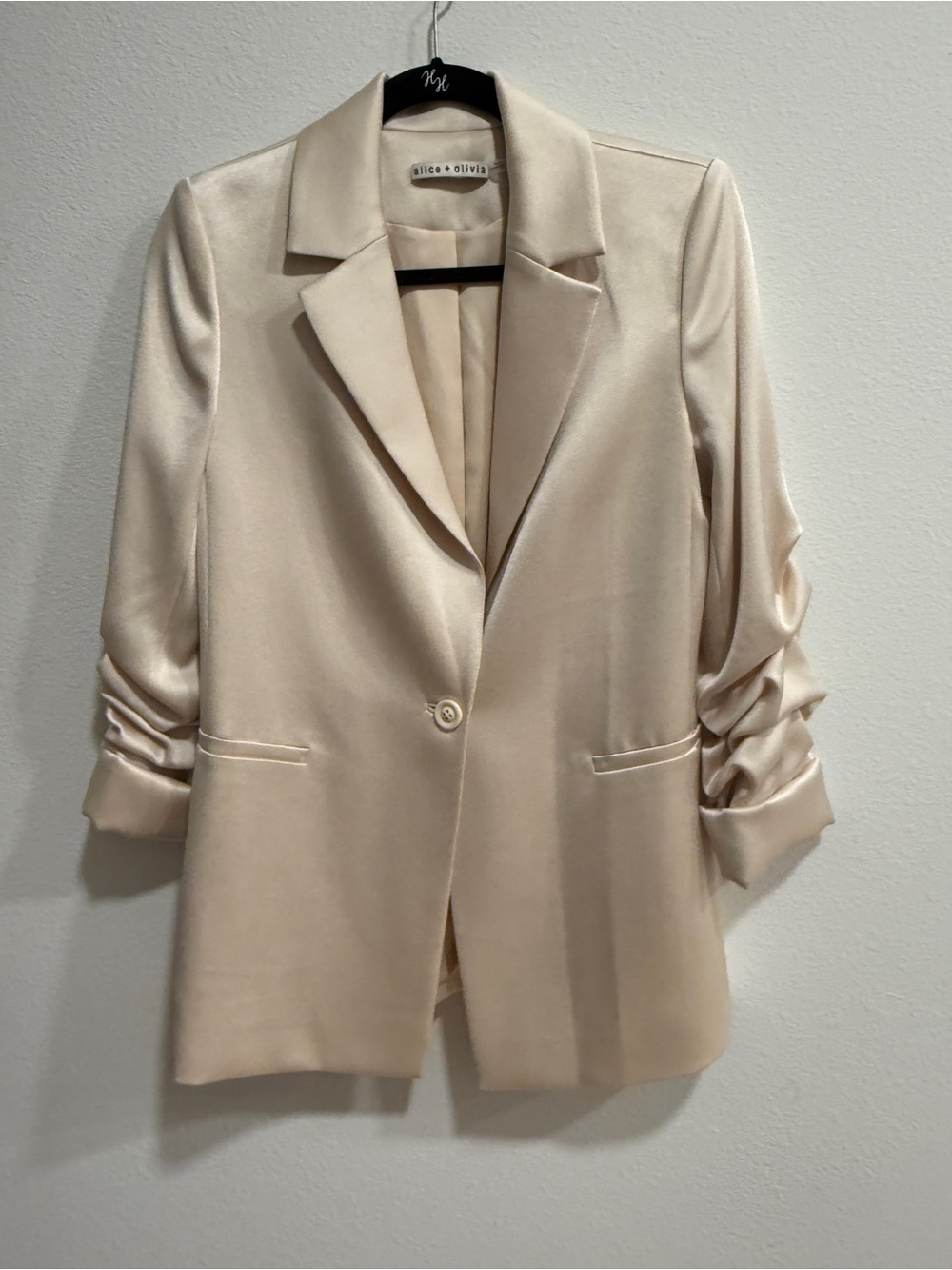 Alice + Olivia Champagne Satin Single-Button Blazer